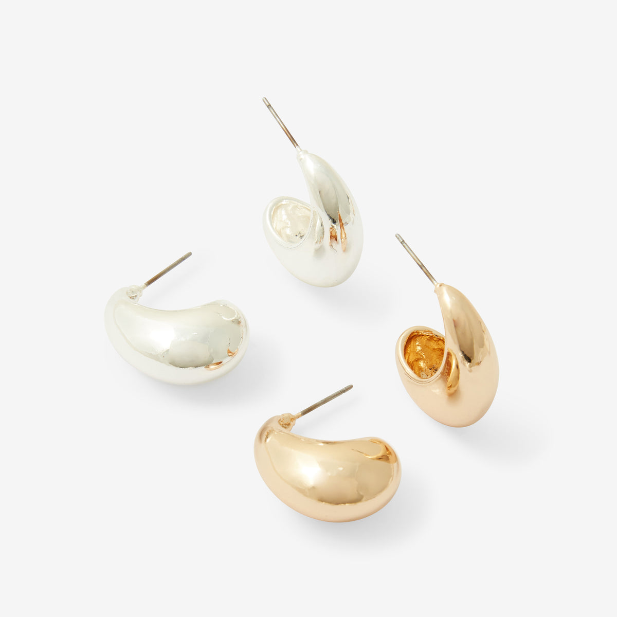 Set x2 paires de créoles goutte dorées et argentées