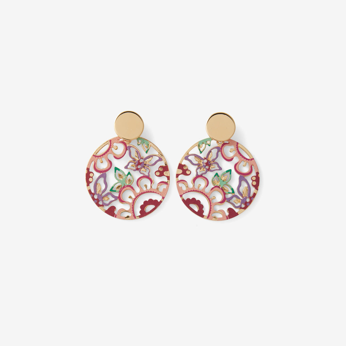 Boucles d’oreilles rondes ajourées à imprimé floral Balagane