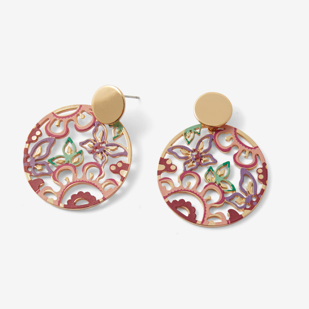 Boucles d’oreilles rondes ajourées à imprimé floral Balagane