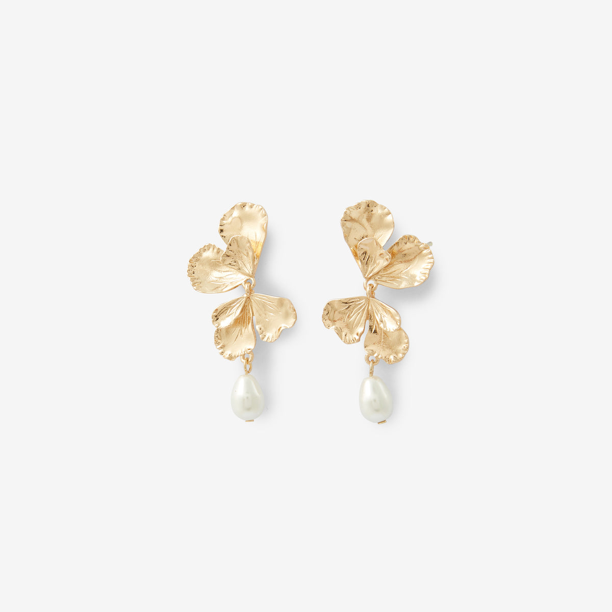 Boucles d'oreilles feuilles avec pendentif en perles blanches
