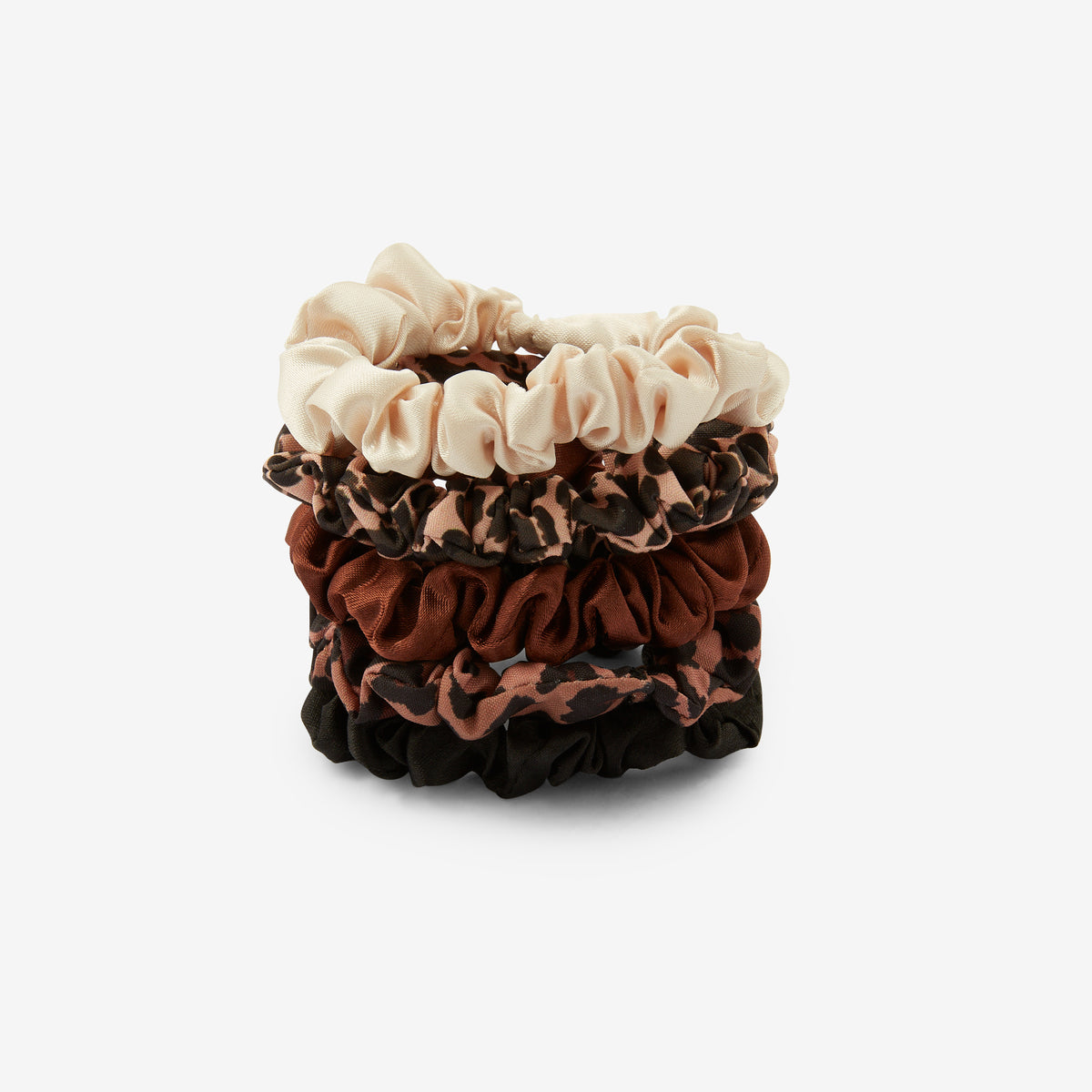 Set de 5 mini chouchous unis et à motifs léopard