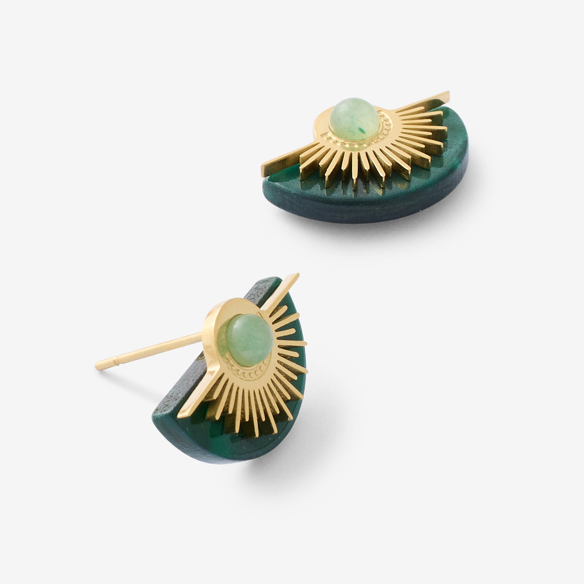 Boucles d'oreilles acier inoxydable demi lune vert et pierre d'Aventurine