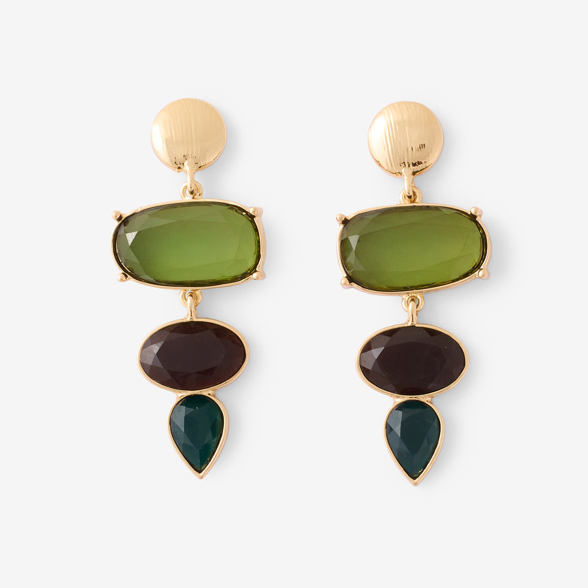 Longues boucles d'oreilles à facettes tons verts