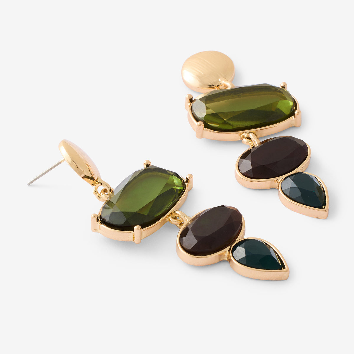 Longues boucles d'oreilles à facettes tons verts