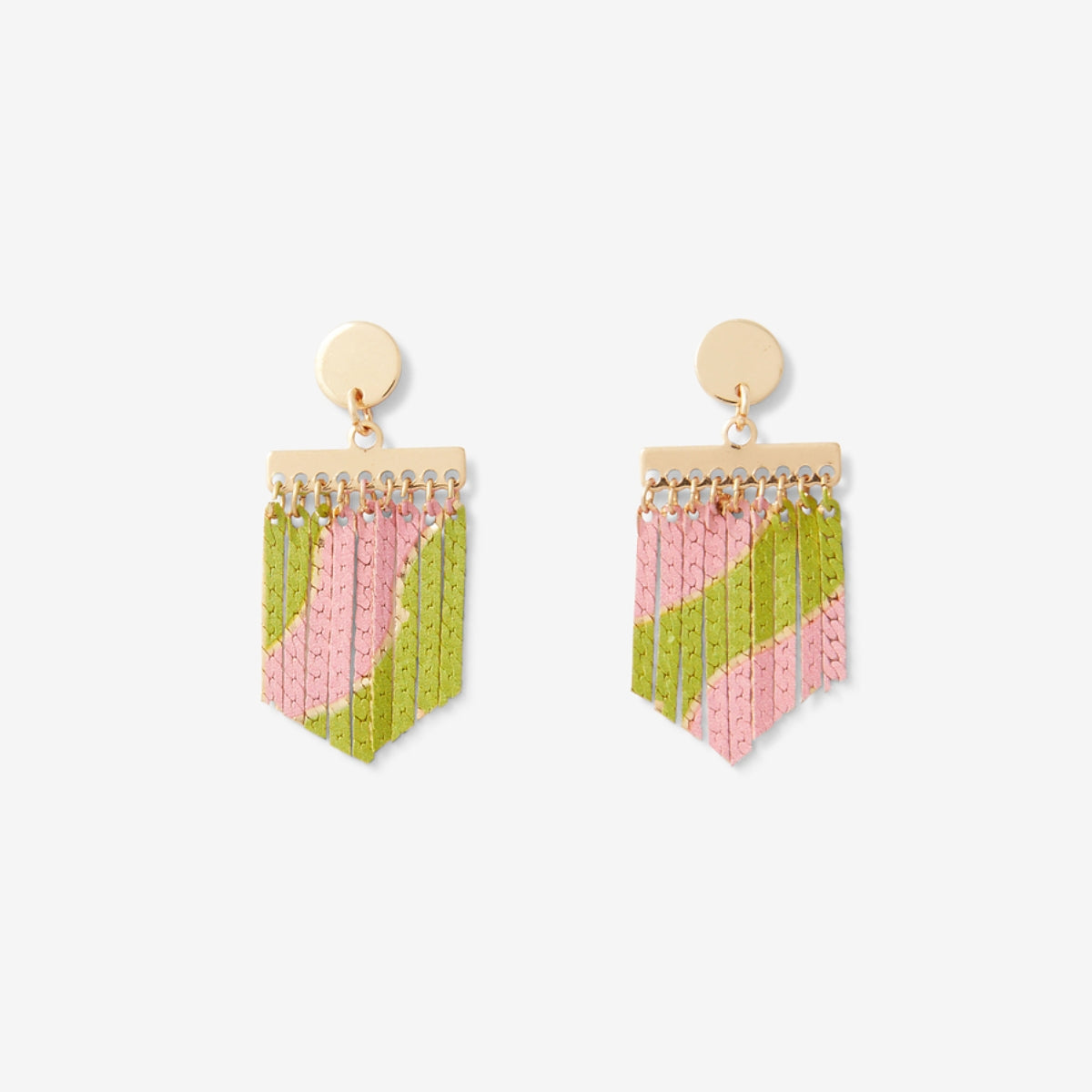 Boucles d'oreilles Balagane chaines imprimées rayures rose et vert