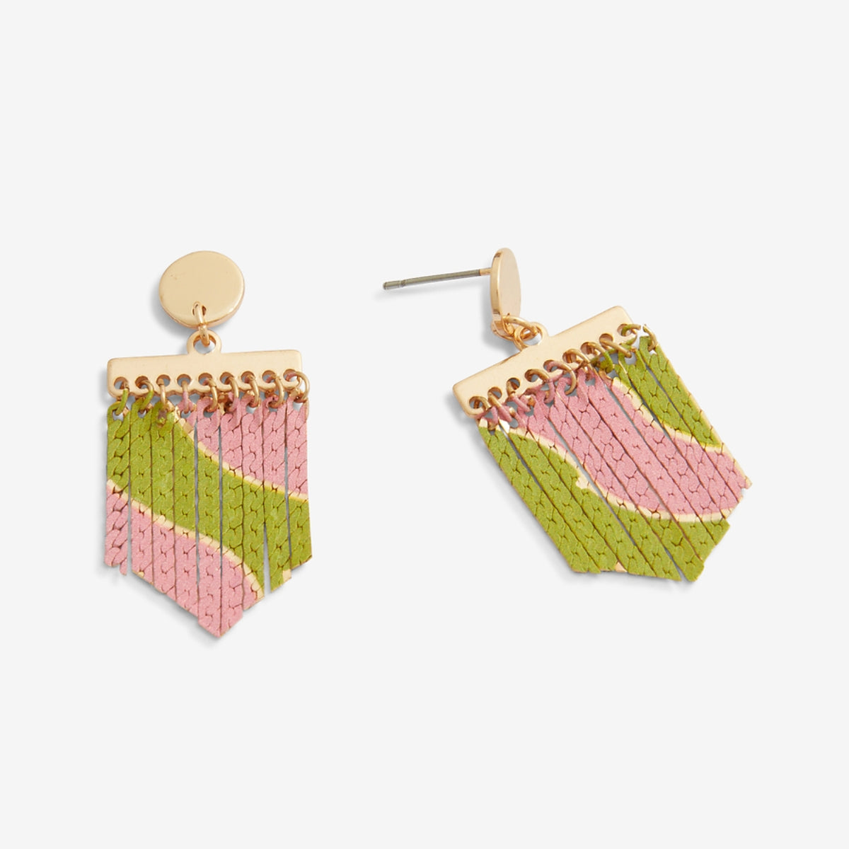 Boucles d'oreilles Balagane chaines imprimées rayures rose et vert