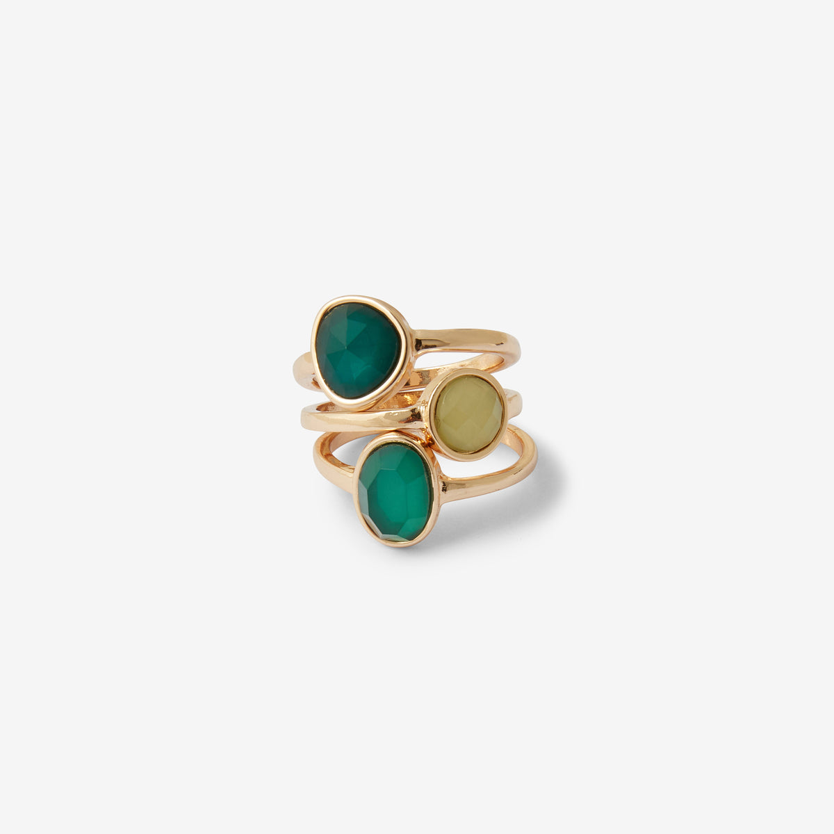 Set de 3 bagues à cabochons verts