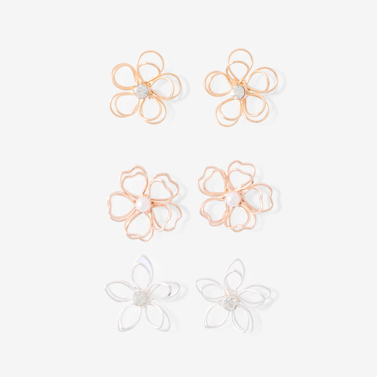 Set x3 boucles d'oreilles fleurs filaires