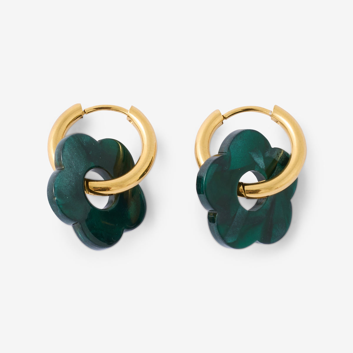 Petites créoles acier inoxydable fleurs vertes