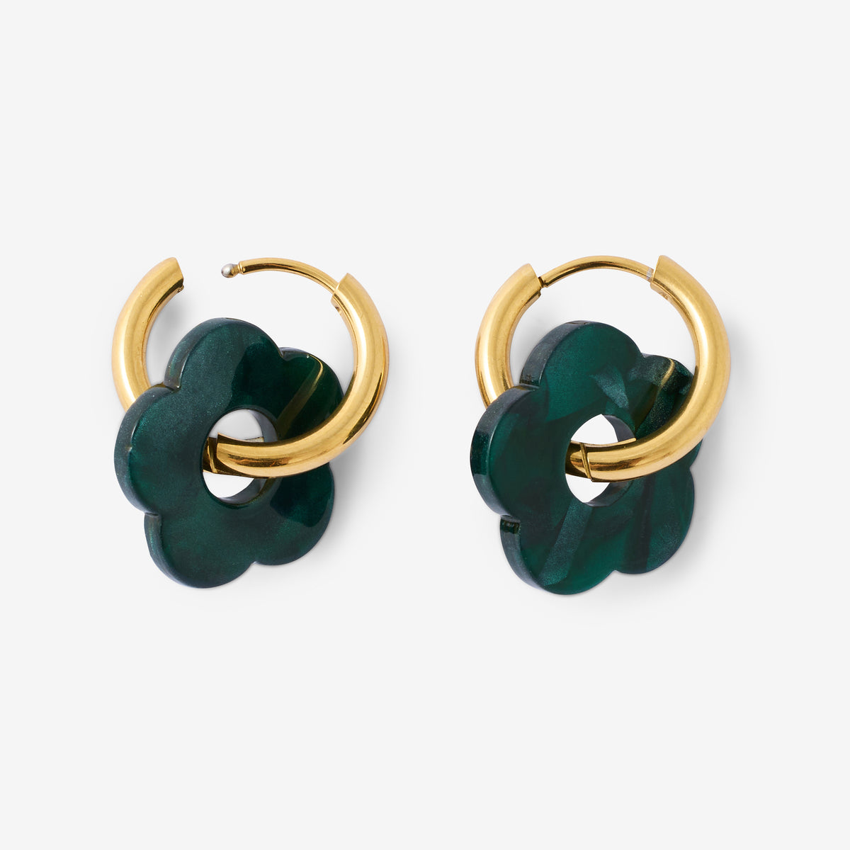 Petites créoles acier inoxydable fleurs vertes