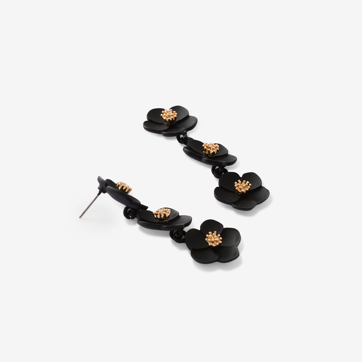 Boucles d'oreilles longues à fleurs noires