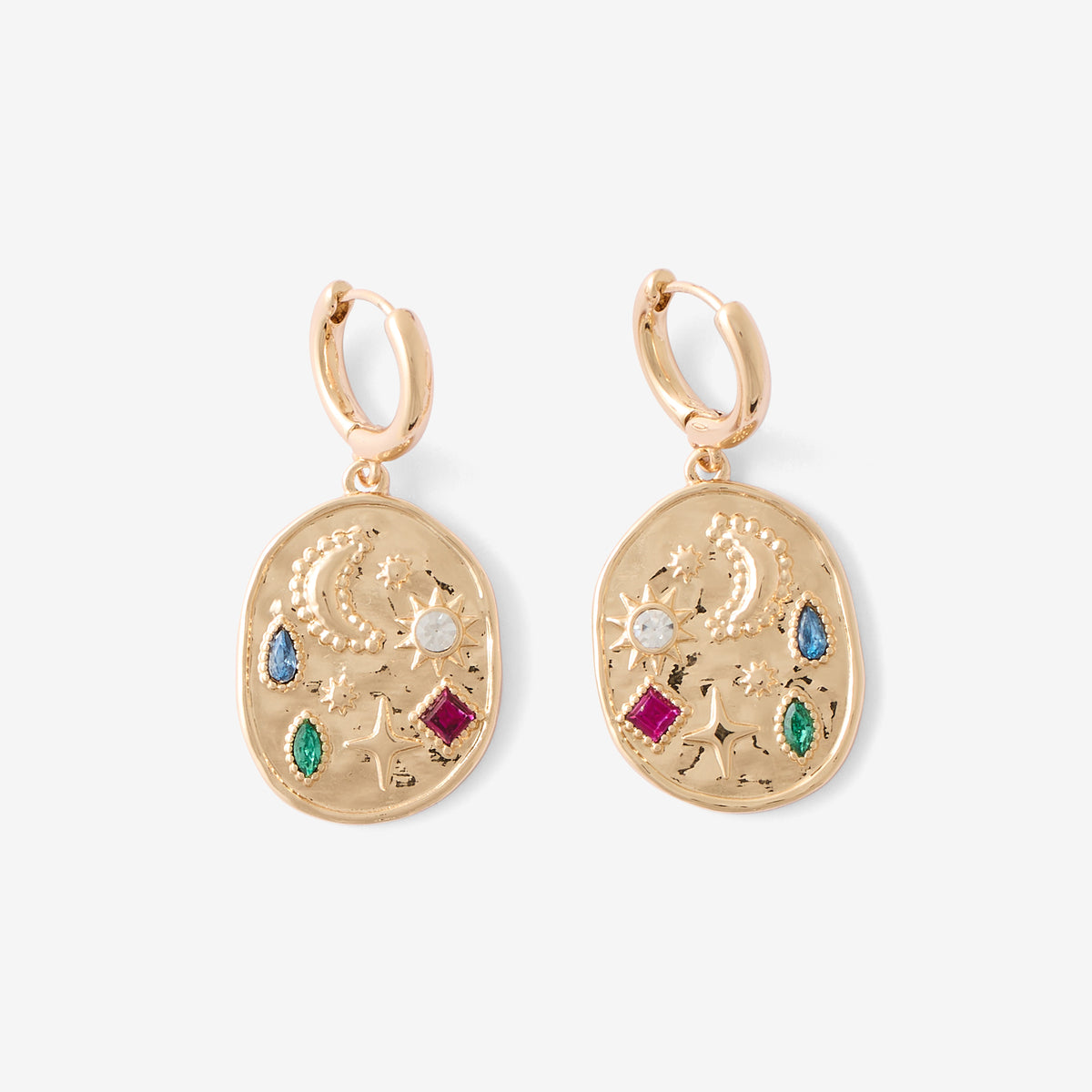 Boucles d'oreilles médaillons avec strass multicolore