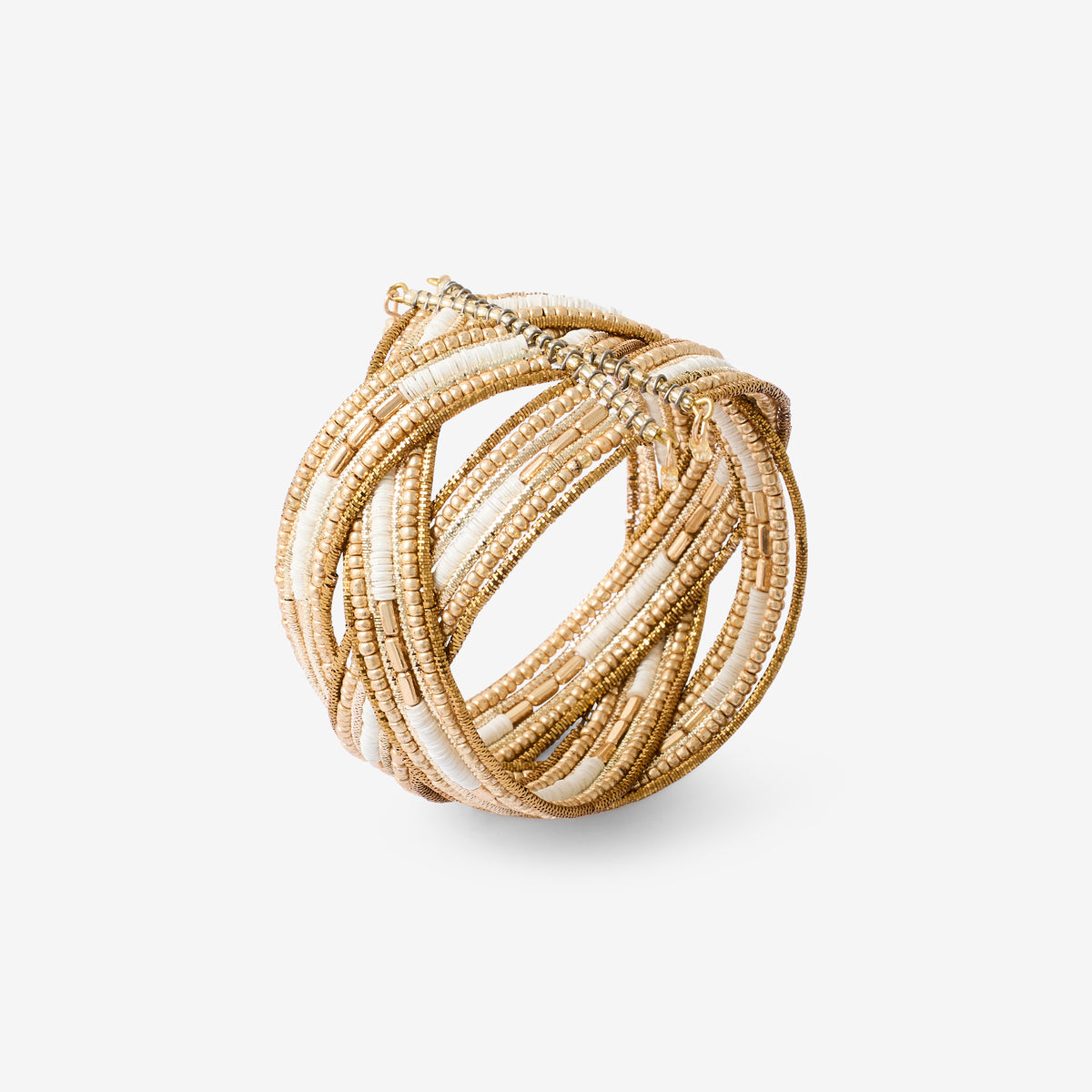 Manchette perles et sequins blancs et dorés