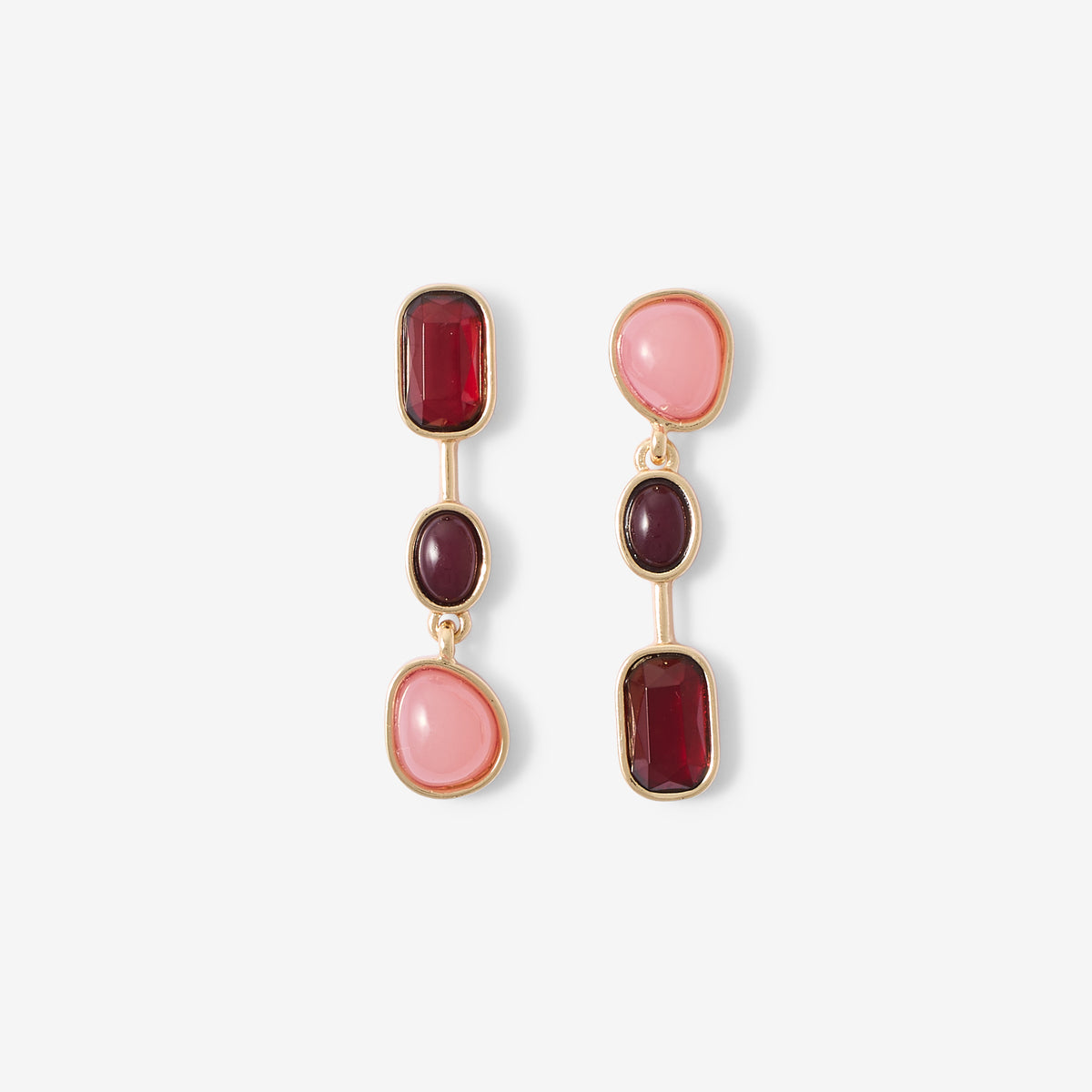 Boucles d'oreilles asymétriques rouges et roses