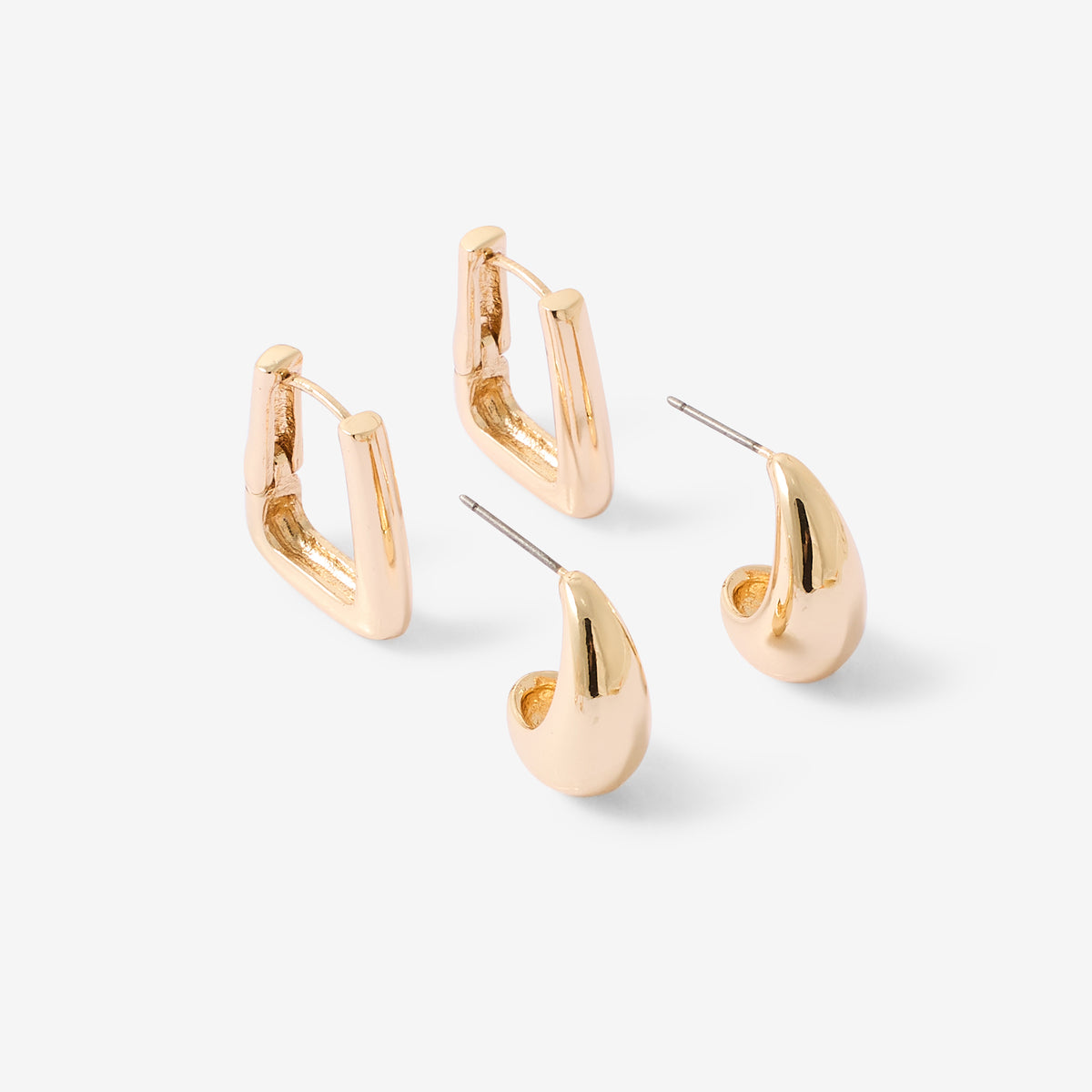 Set de 2 paires de créoles goutte et rectangulaire