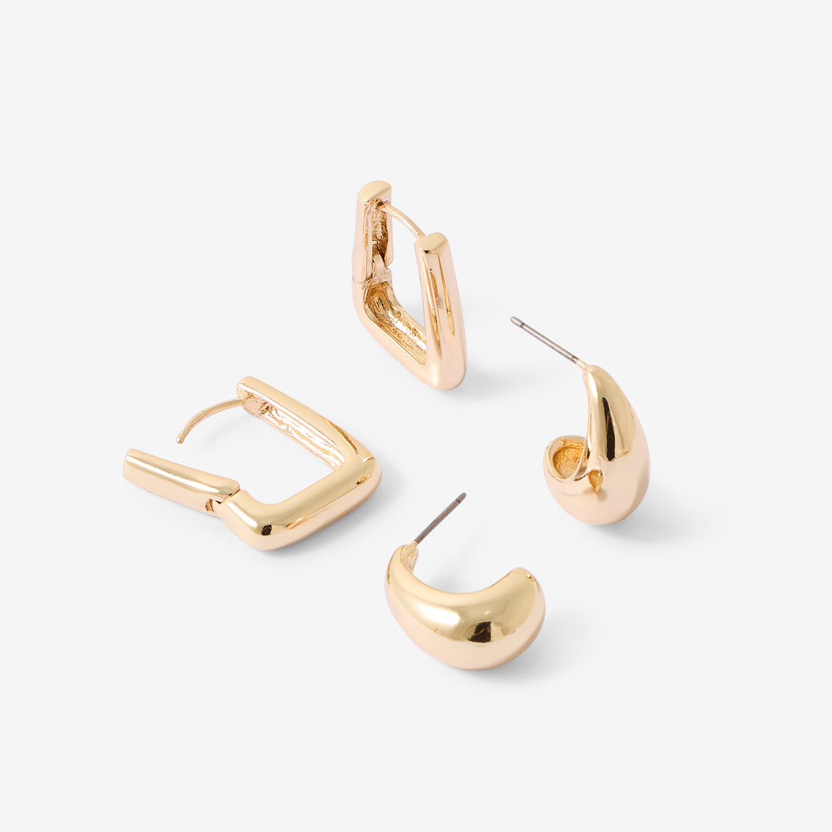 Set de 2 paires de créoles goutte et rectangulaire