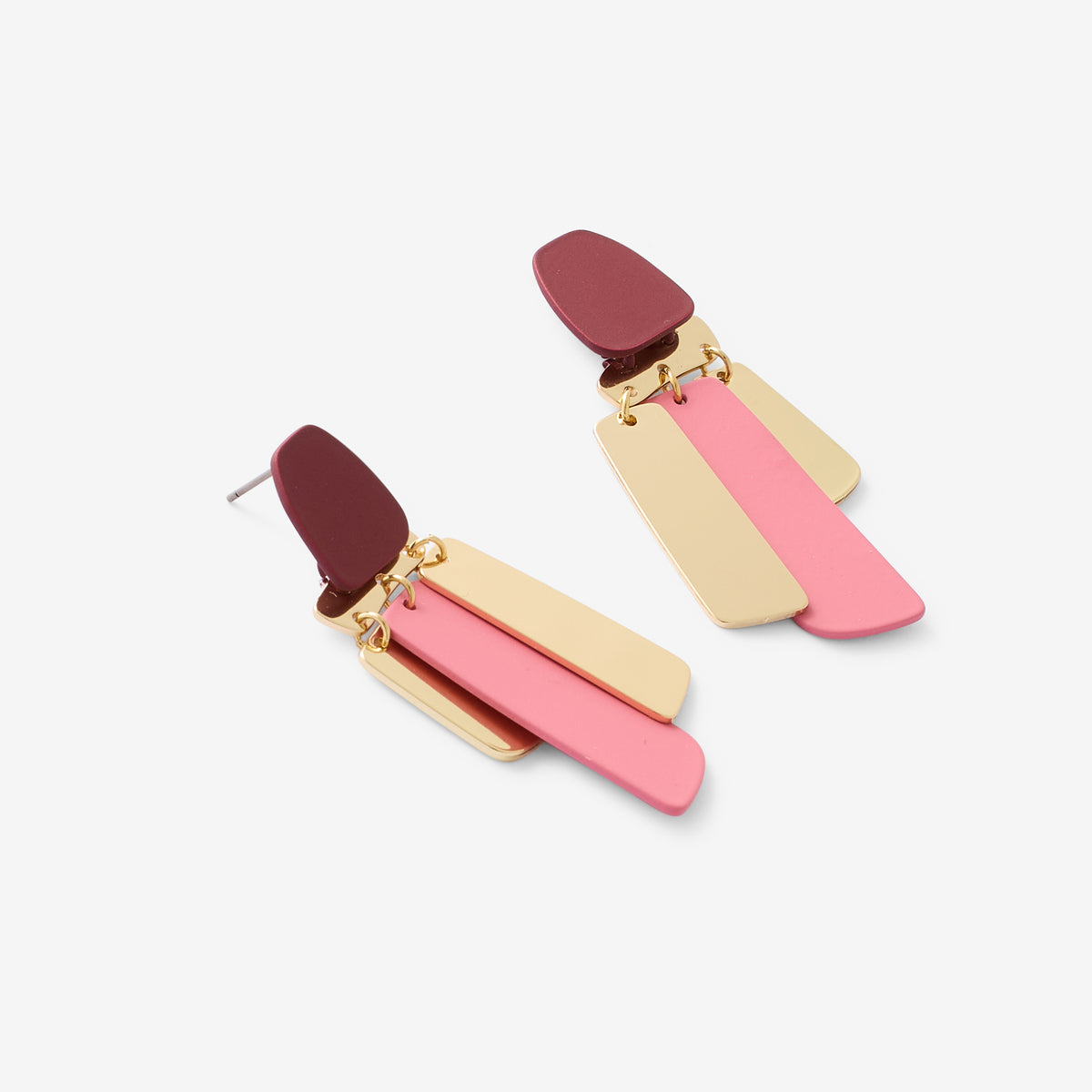 Boucles d'oreilles longues piécettes roses et dorées