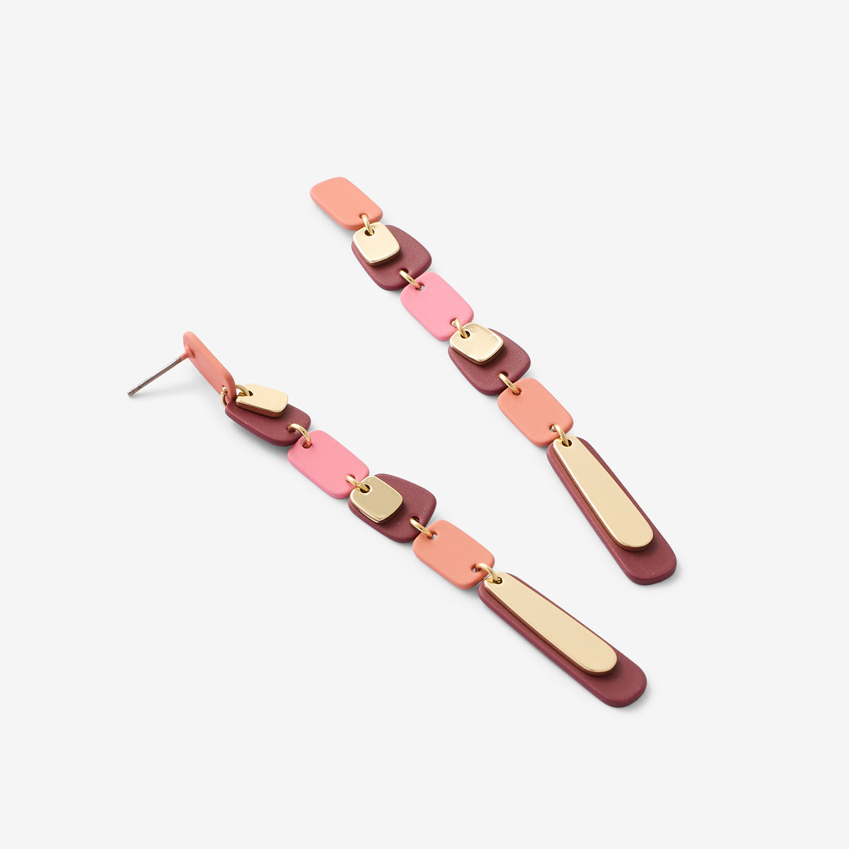 Boucles d’oreilles longues piécettes roses et dorées