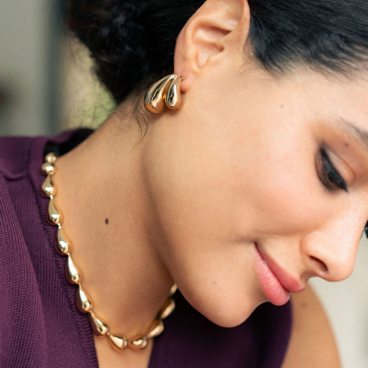 Boucles d'oreilles double gouttes doré