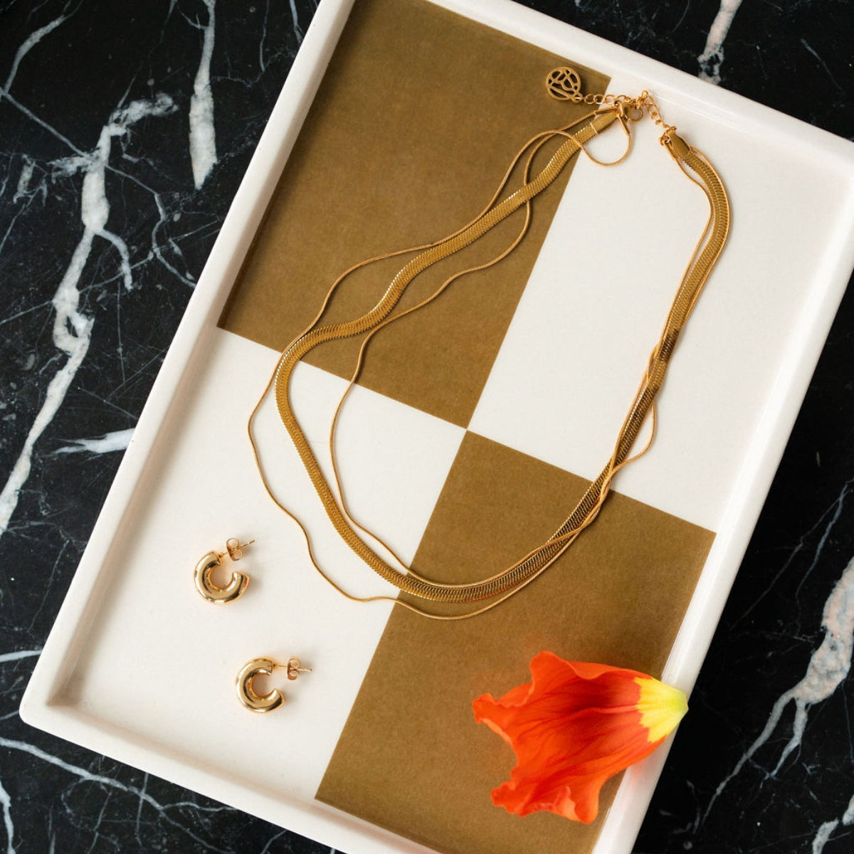 Collier 3 rangs acier inoxydable doré