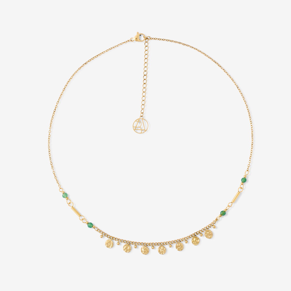 Collier chaîne pampilles et perles à facettes acier inoxydable