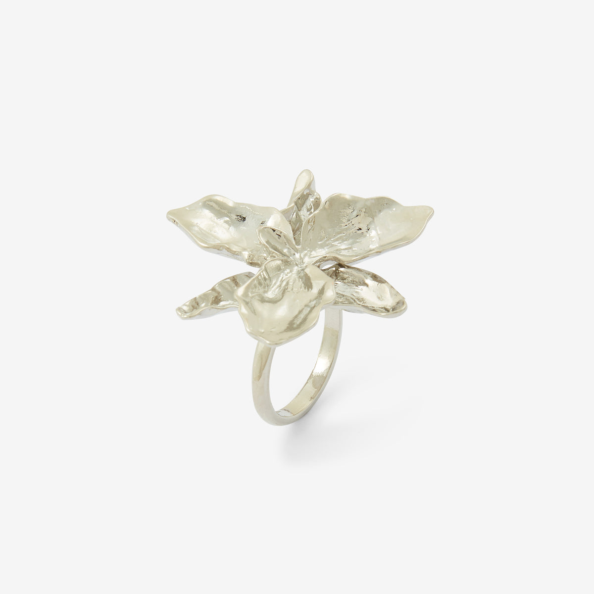 Grosse bague fleur argentée
