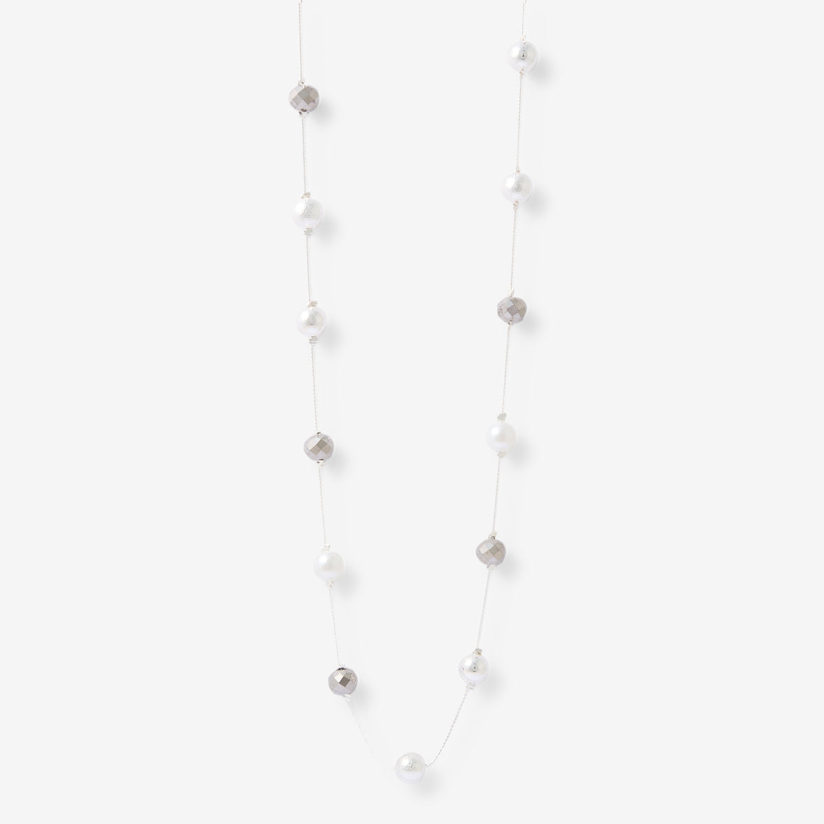 Sautoir perles assorties argentées