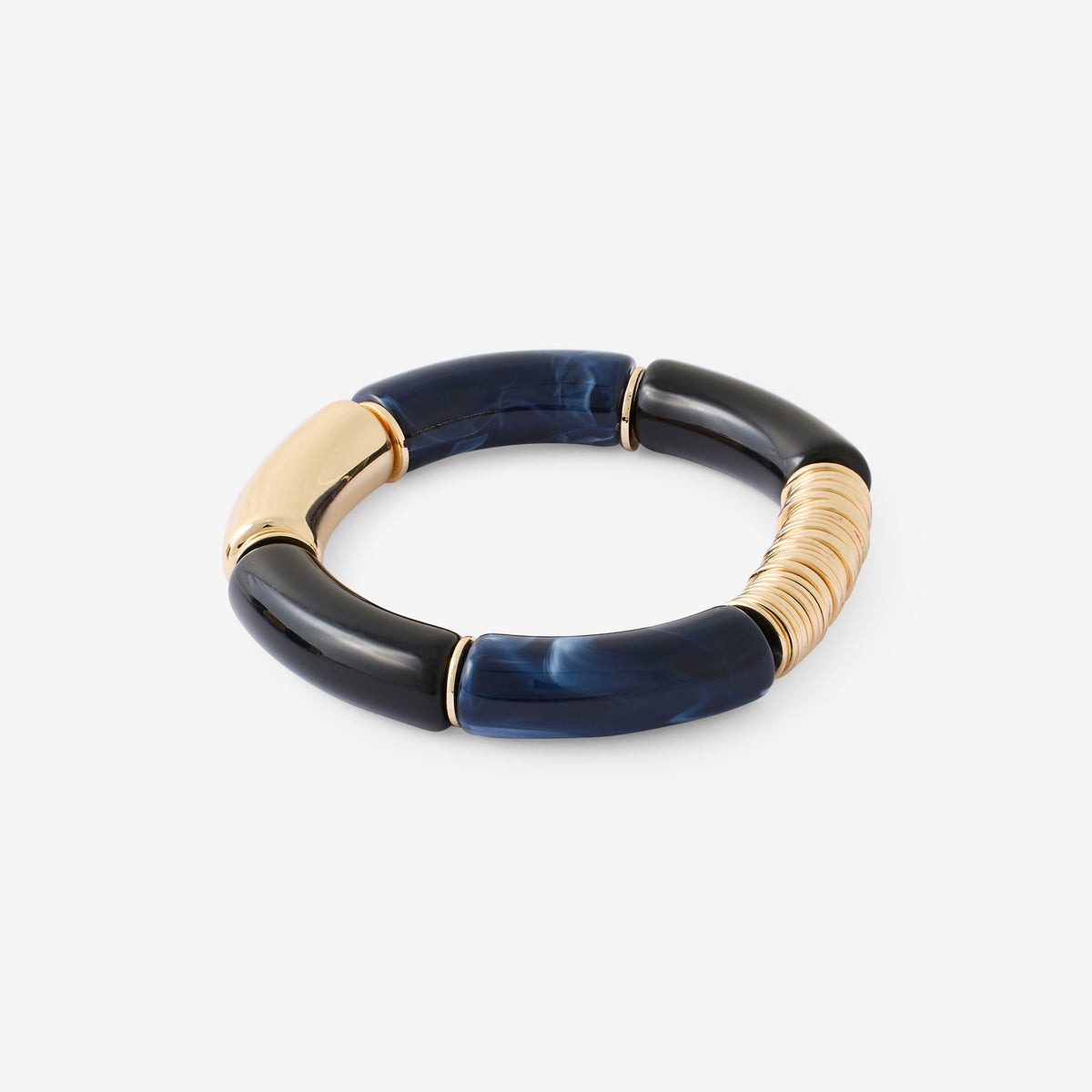 Bracelet tubes bleus et dorés