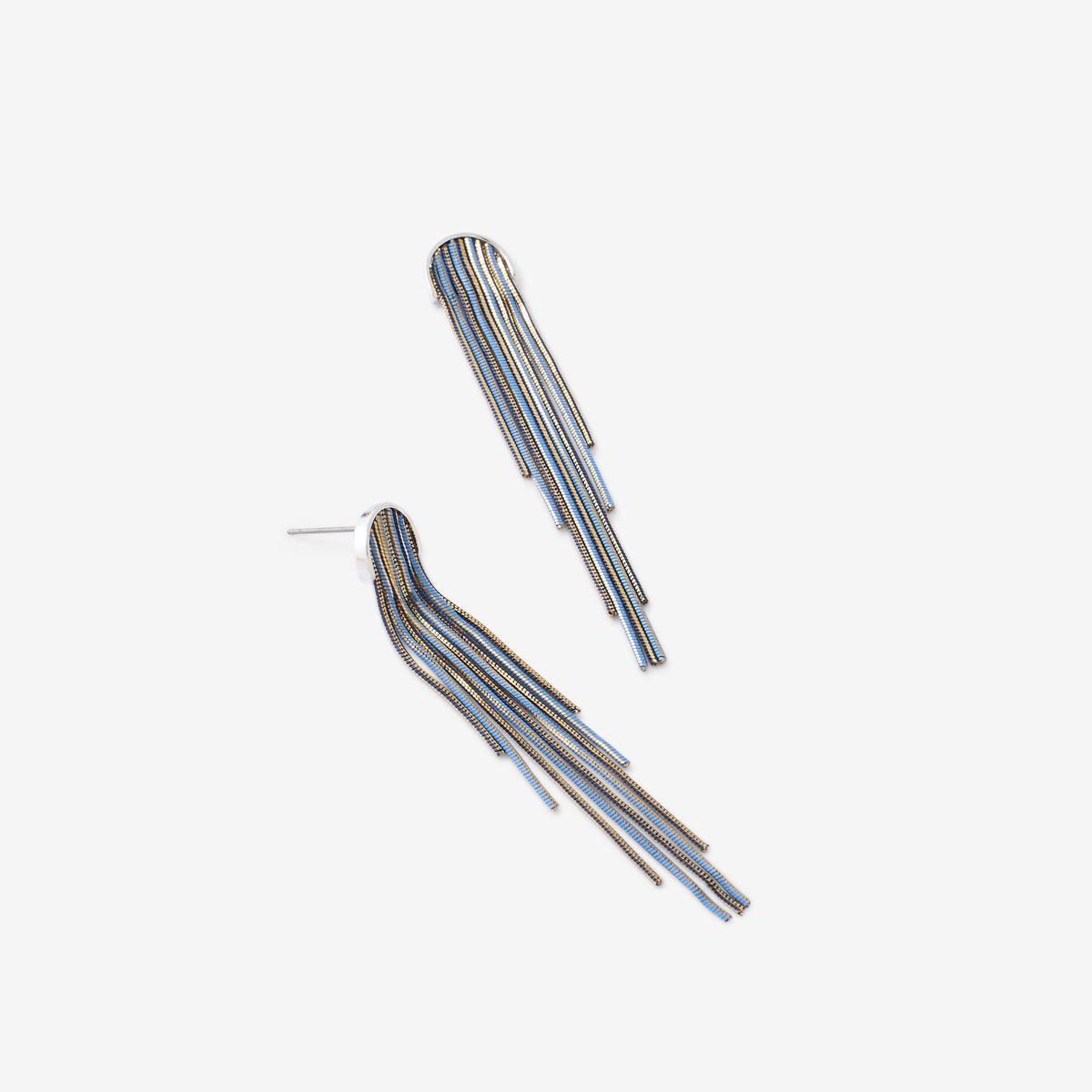 Boucles d’oreilles chaînes longues bleues et dorées