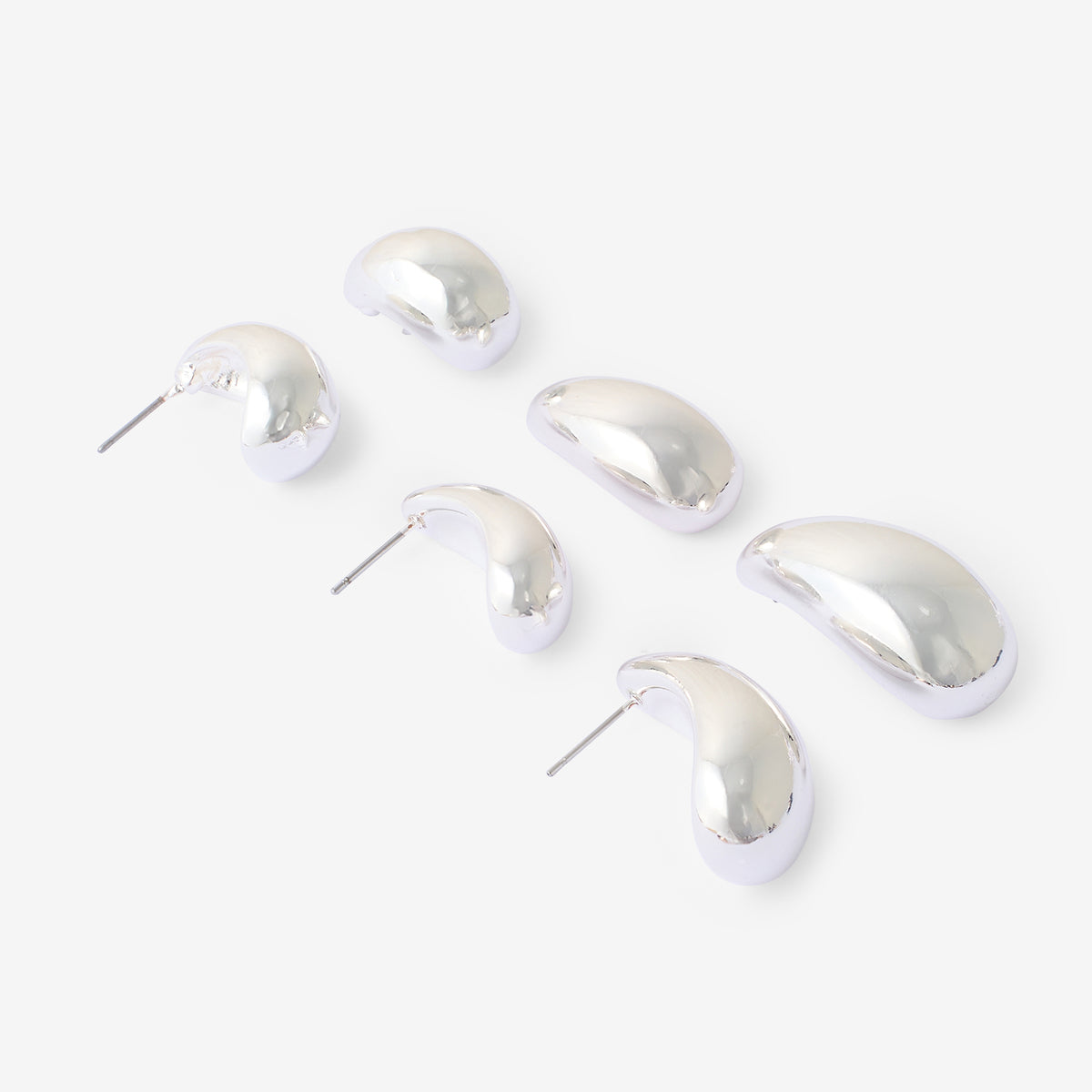 Set de 3 paires de boucles d’oreilles gouttes argentées