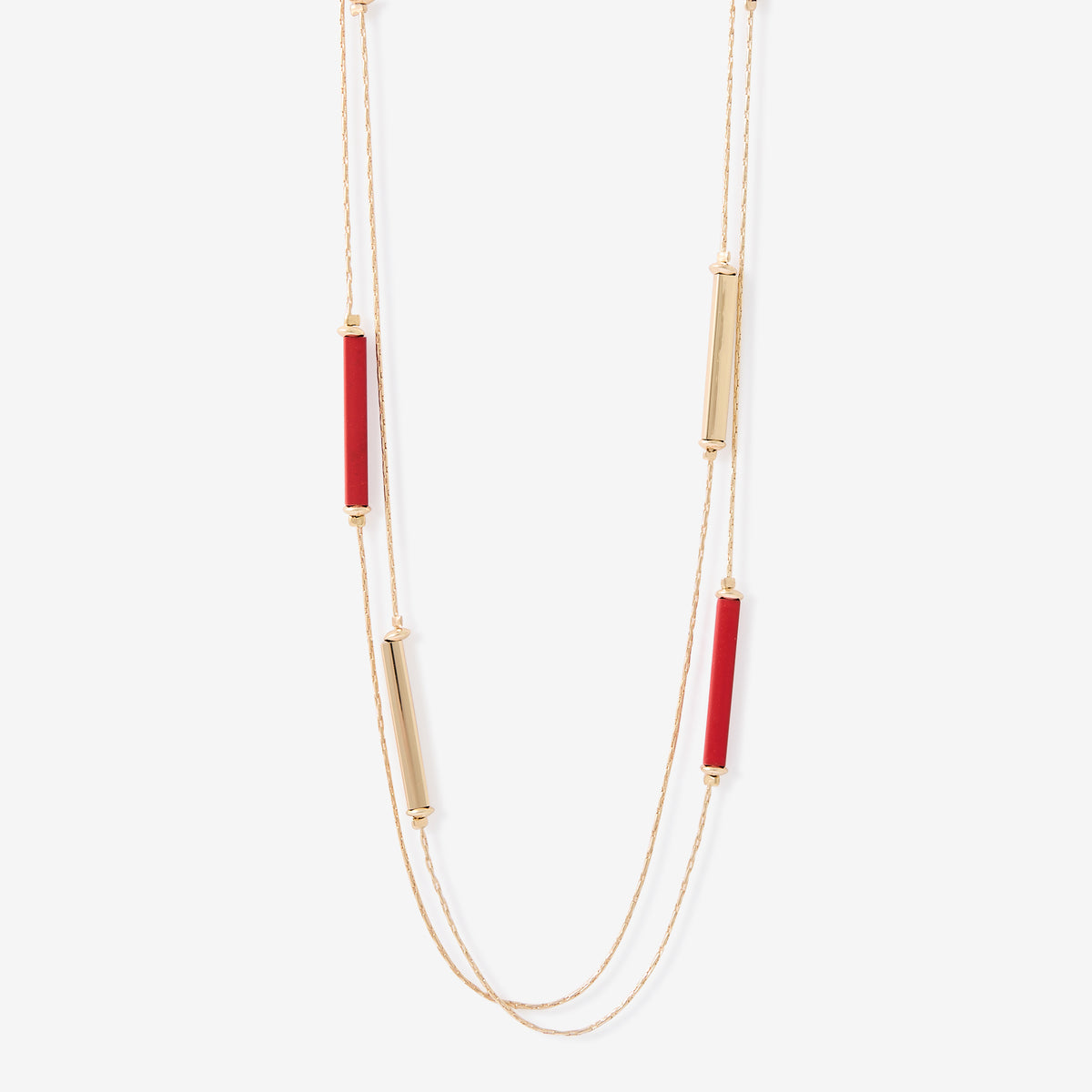 Sautoir 2 rangs à maillons tubulaires rouge et doré