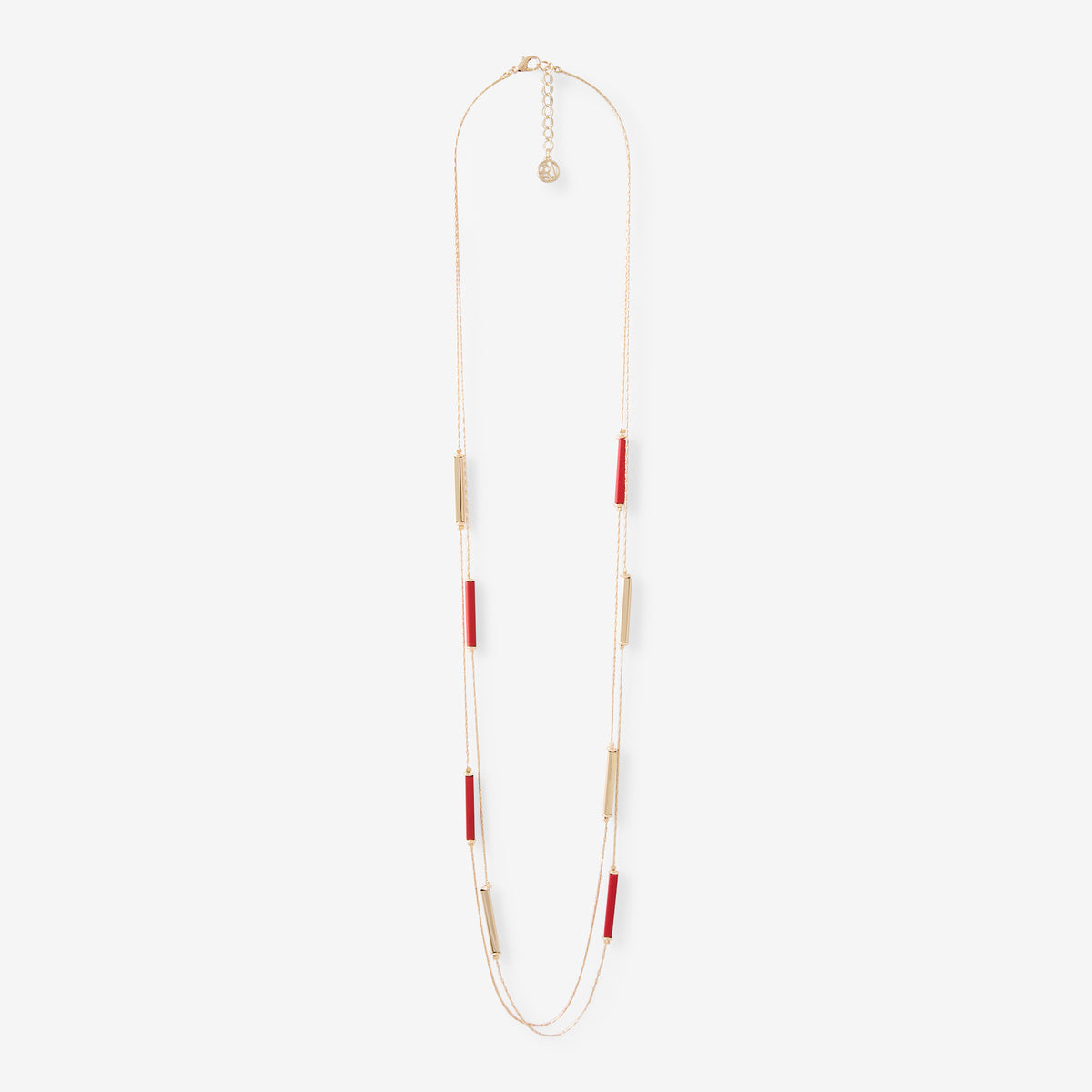 Sautoir 2 rangs à maillons tubulaires rouge et doré
