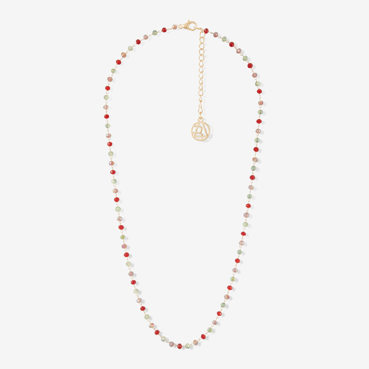 Collier chaîne perles à facettes rouges et vertes