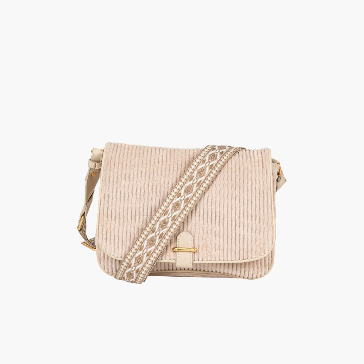 Sac à bandoulière textile côtelé écru