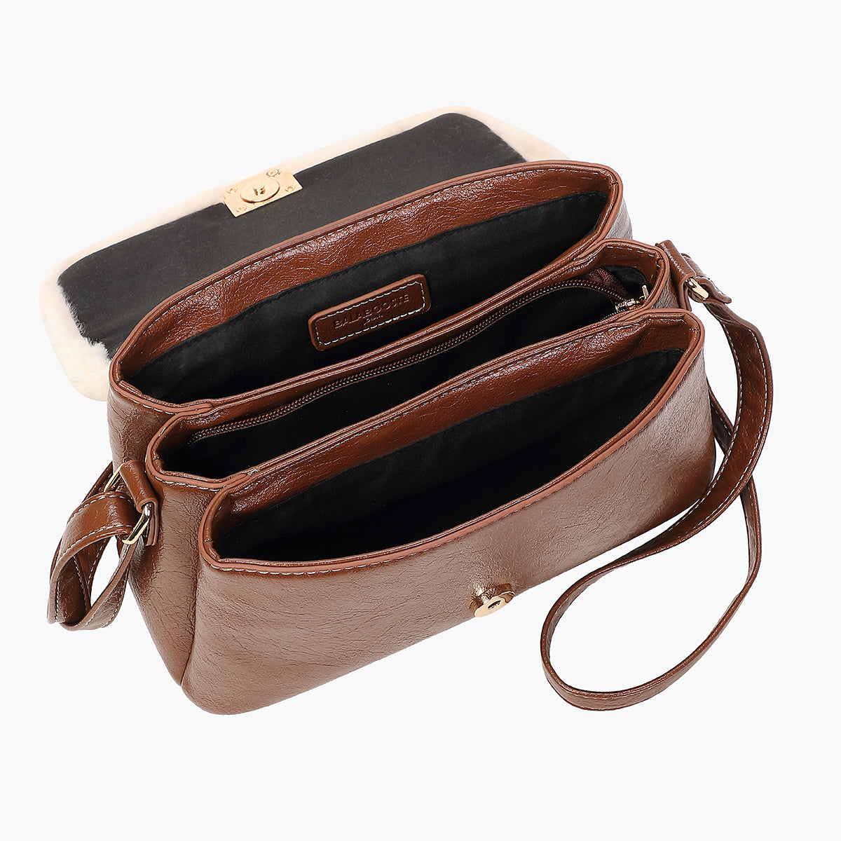 Sac à bandoulière marron avec effet fourrure