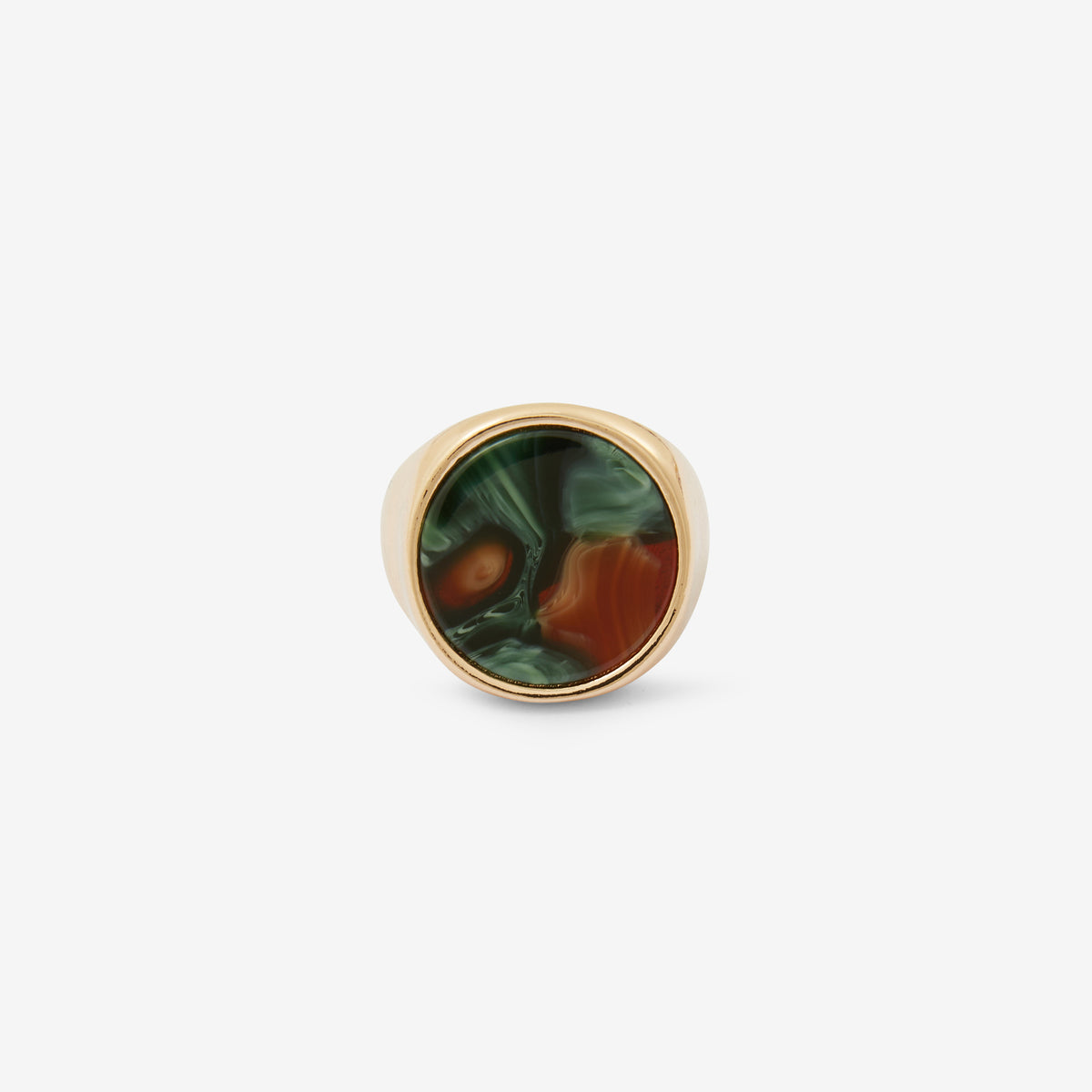 Bague ronde en résine marron et vert