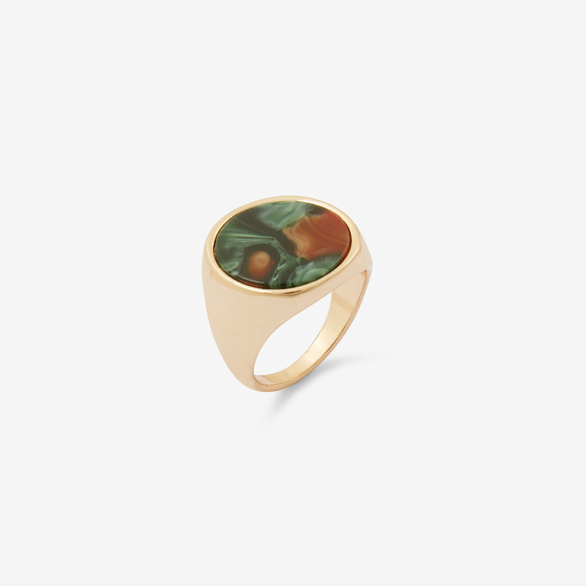 Bague ronde en résine marron et vert