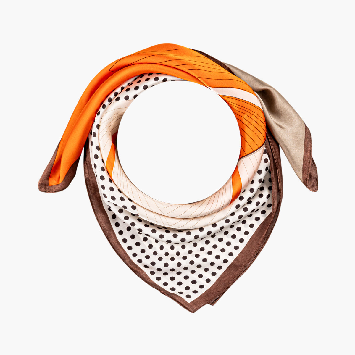 Foulard carré motif géométrique marron, orange