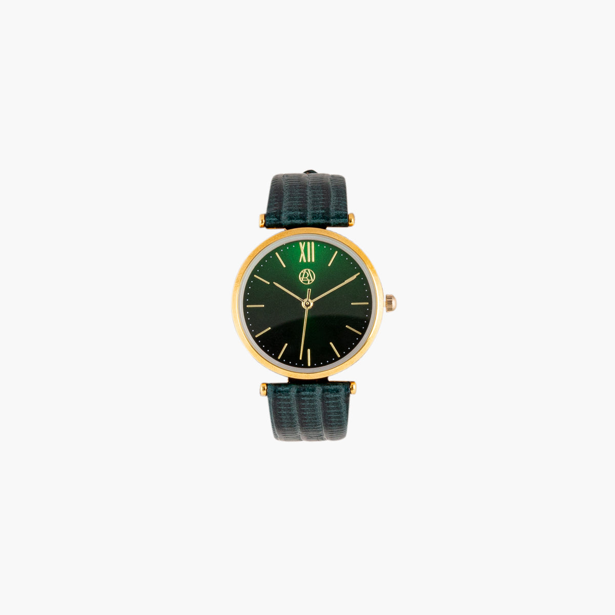 Montre cadran rond bracelet effet lézard vert