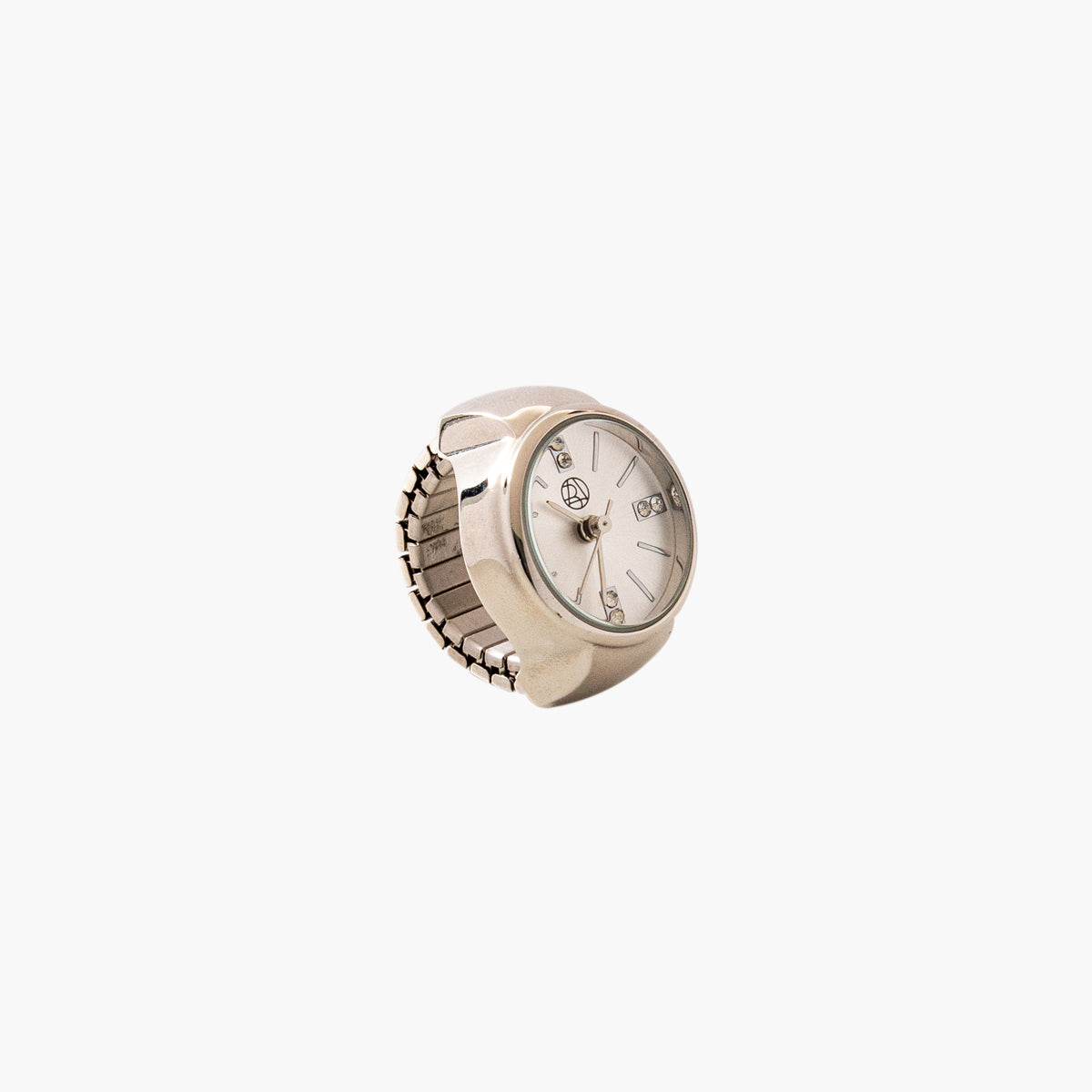 Bague montre cadran rond à strass bracelet maille argenté