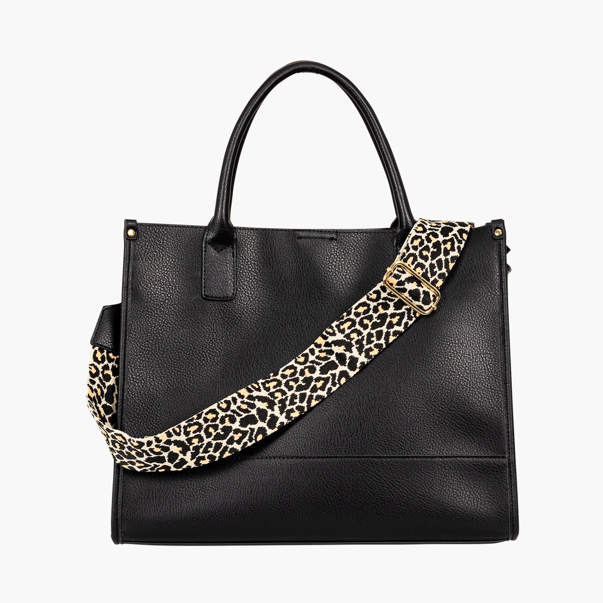 Sac cabas noir avec bandoulière à motif léopard