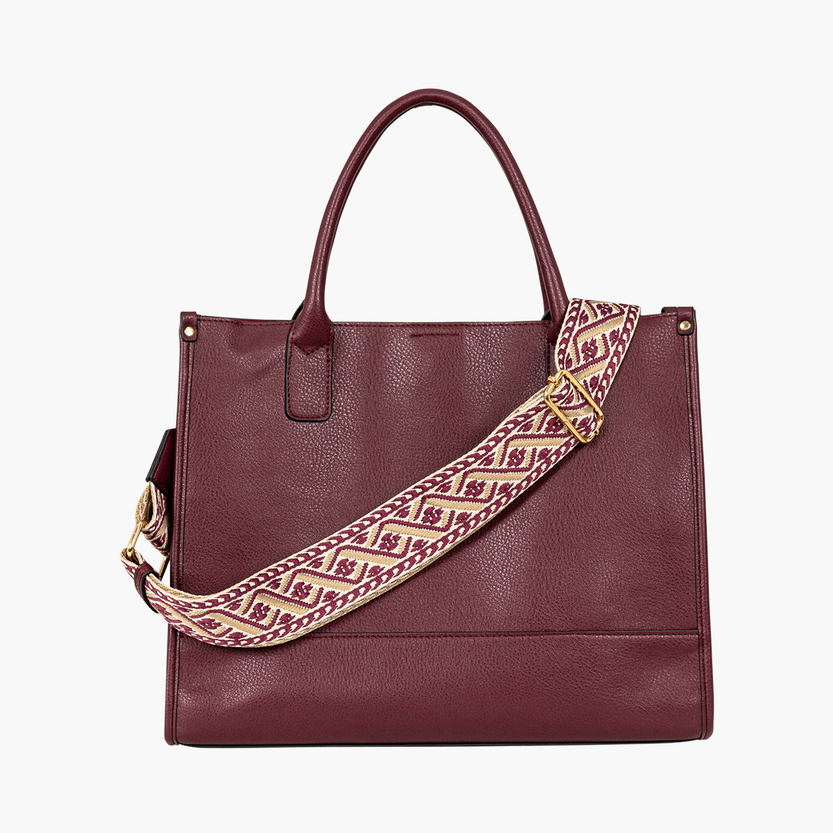 Sac cabas bordeaux avec bandoulière à motif