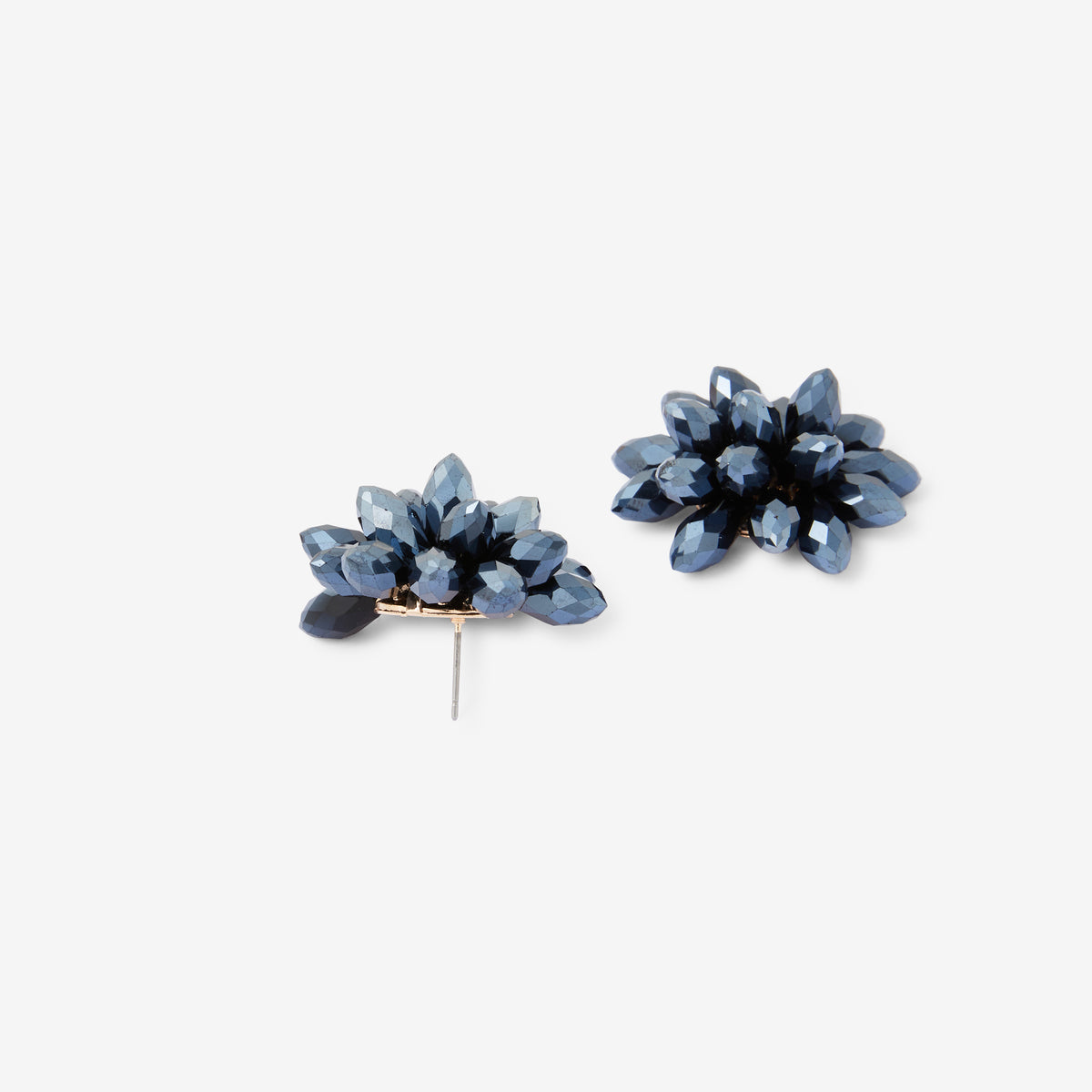 Boucles d'oreilles fleurs à facettes grises