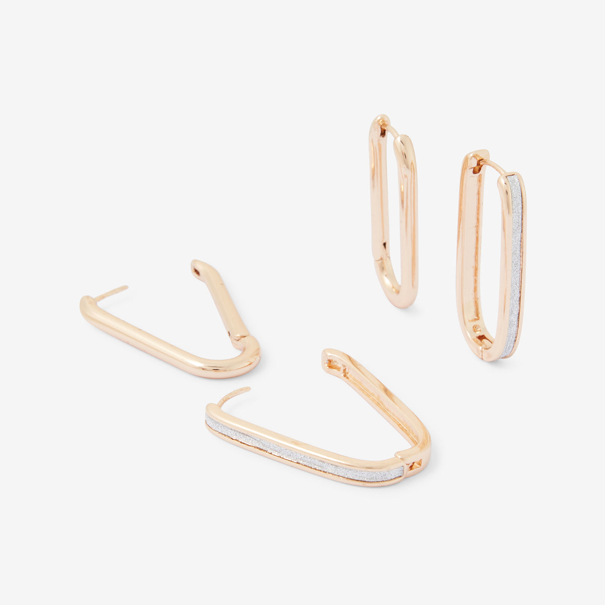 Set de 2 paires de créoles ovales dorées unies et pailletées