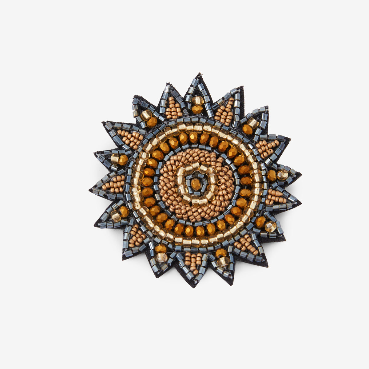 Broche soleil perlée bronze