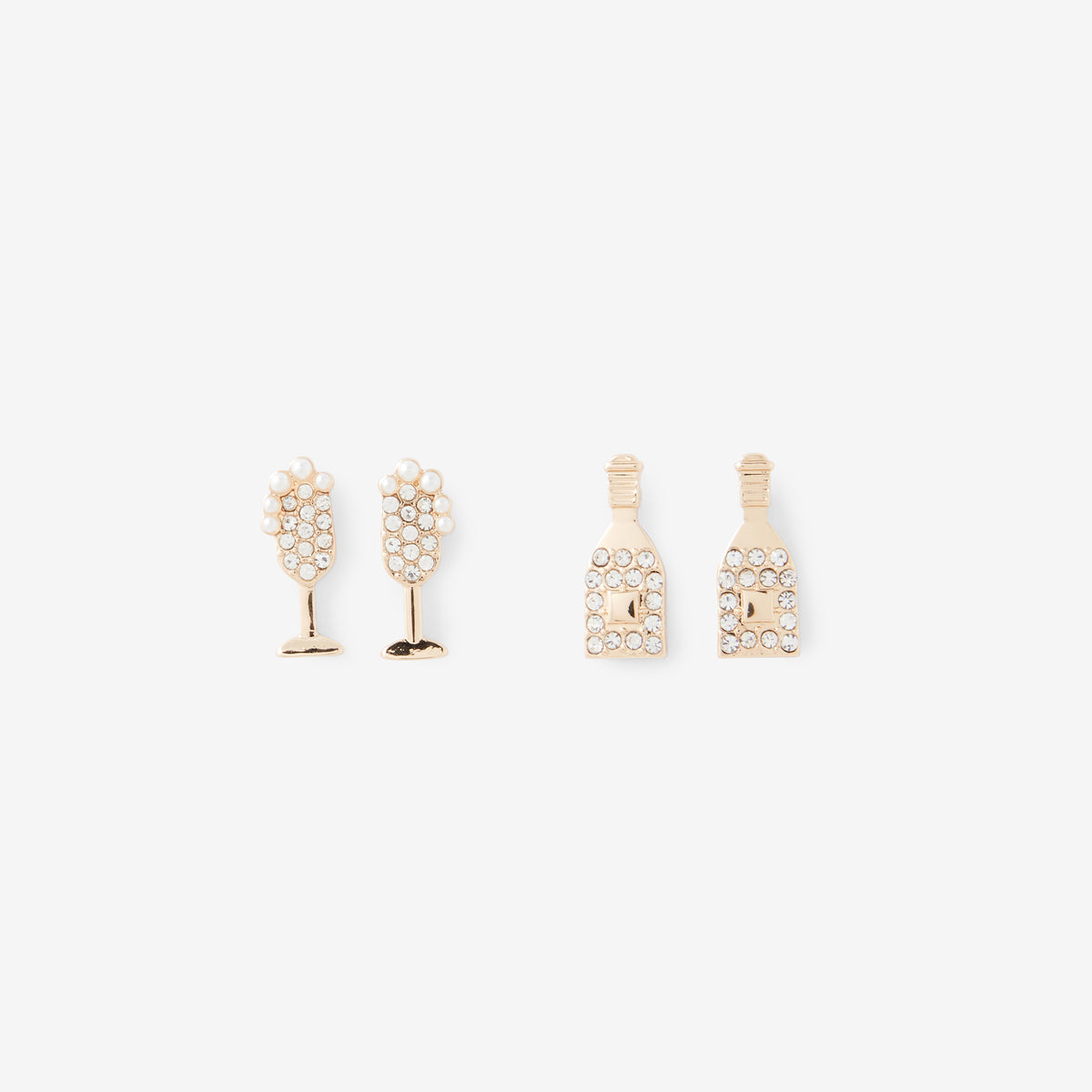 Set de 2 paires de boucles d’oreilles : flûte et bouteille de champagne