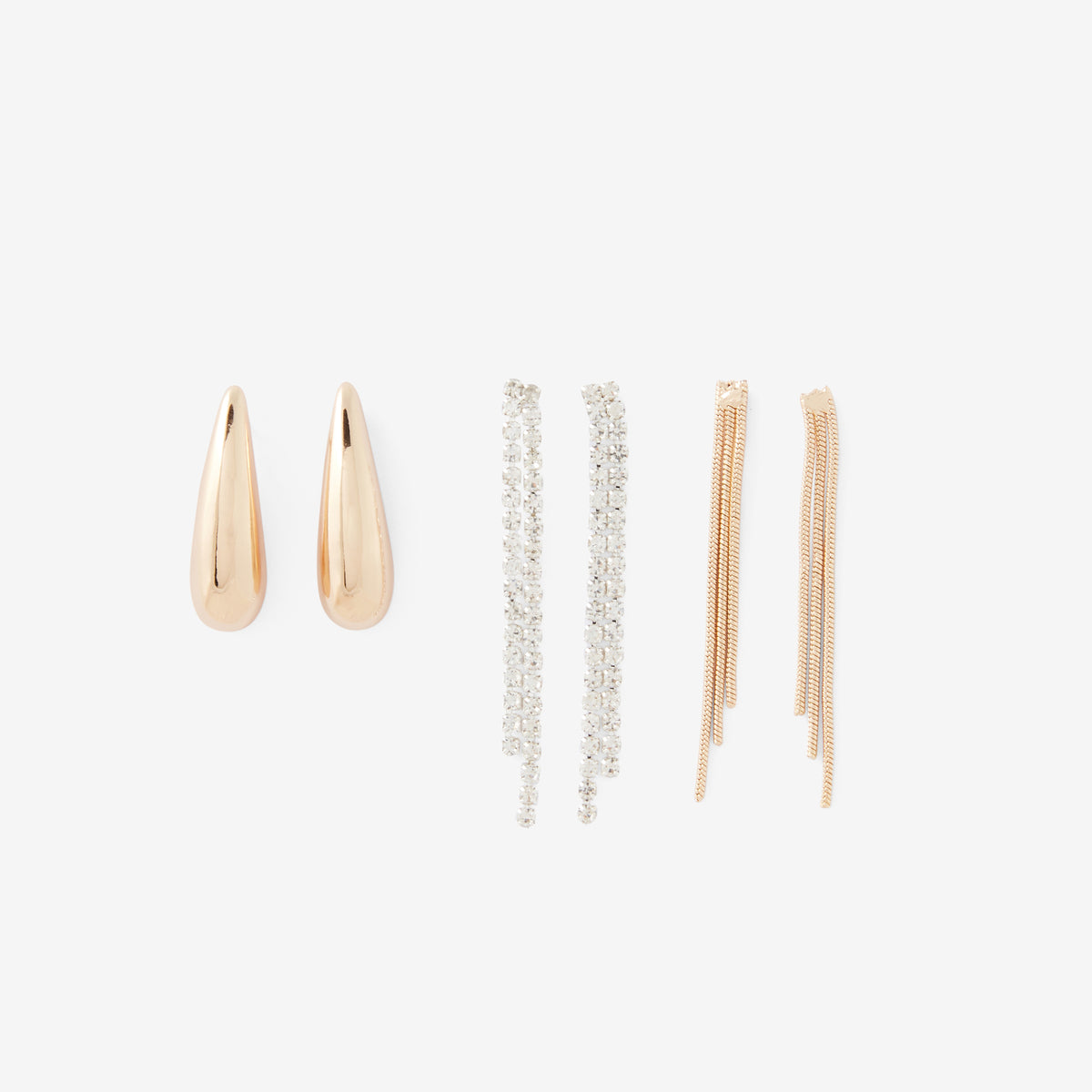 Set x3 paires de boucles d'oreilles gouttes et chaînes