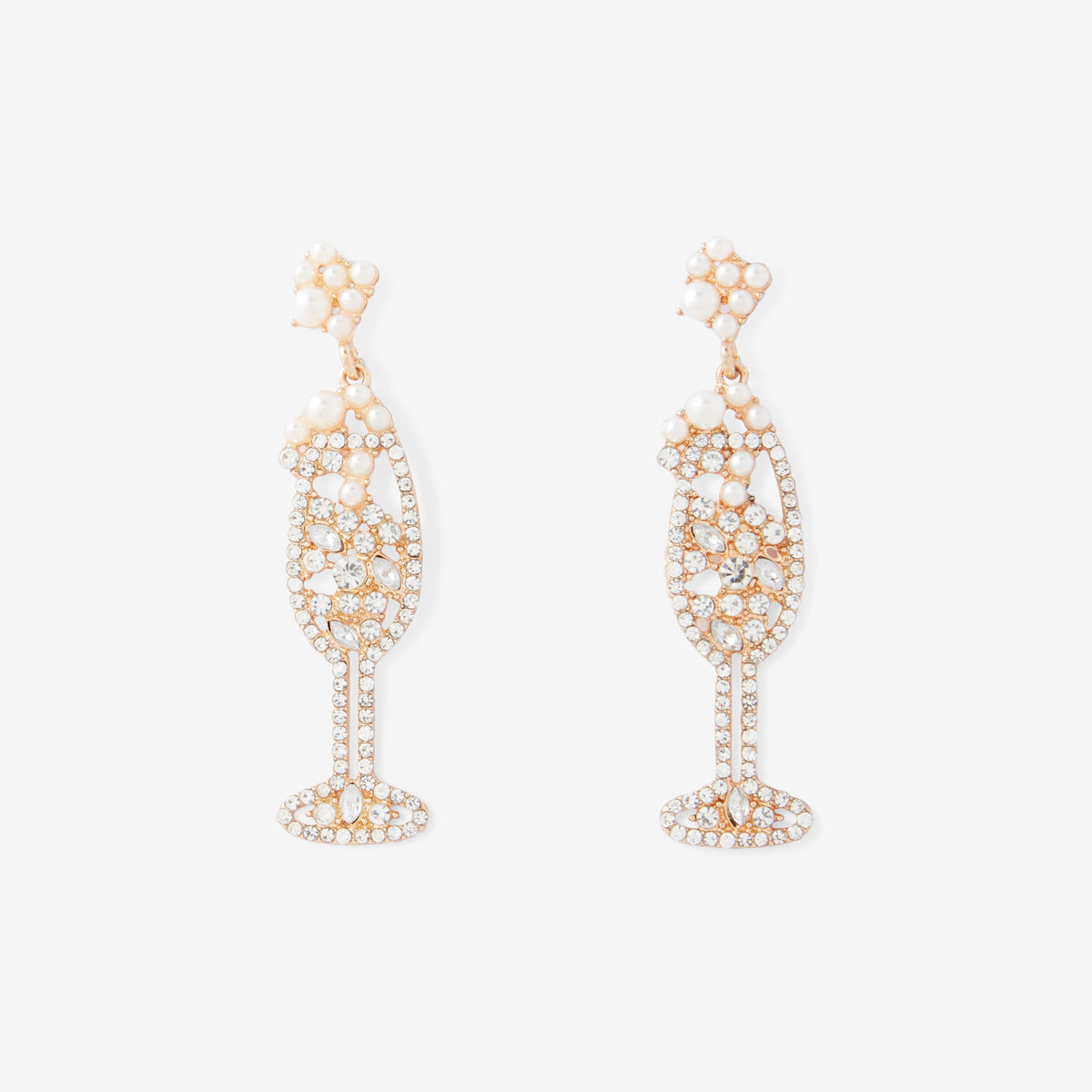 Boucles d’oreilles coupe de champagne avec strass et perles