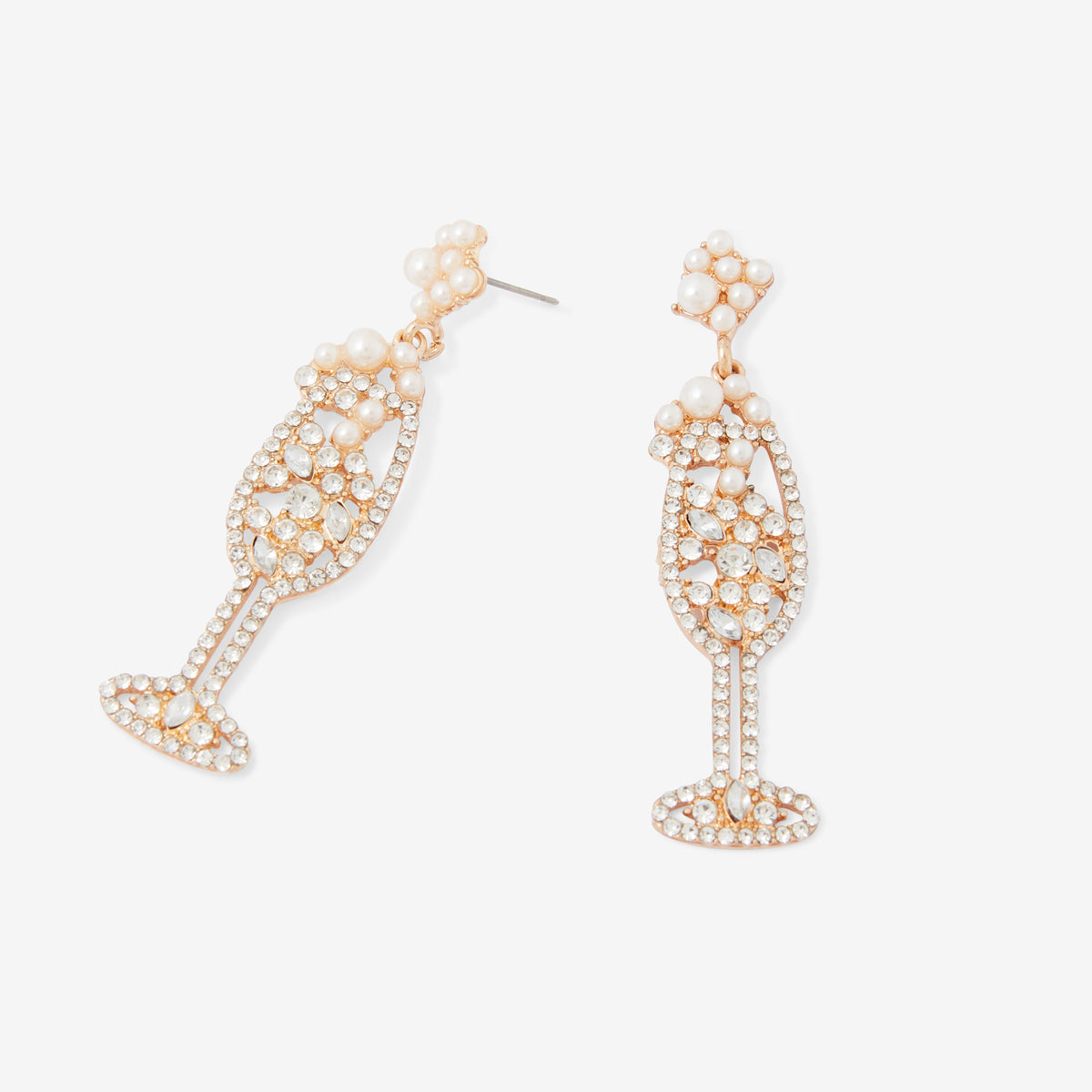 Boucles d’oreilles coupe de champagne avec strass et perles