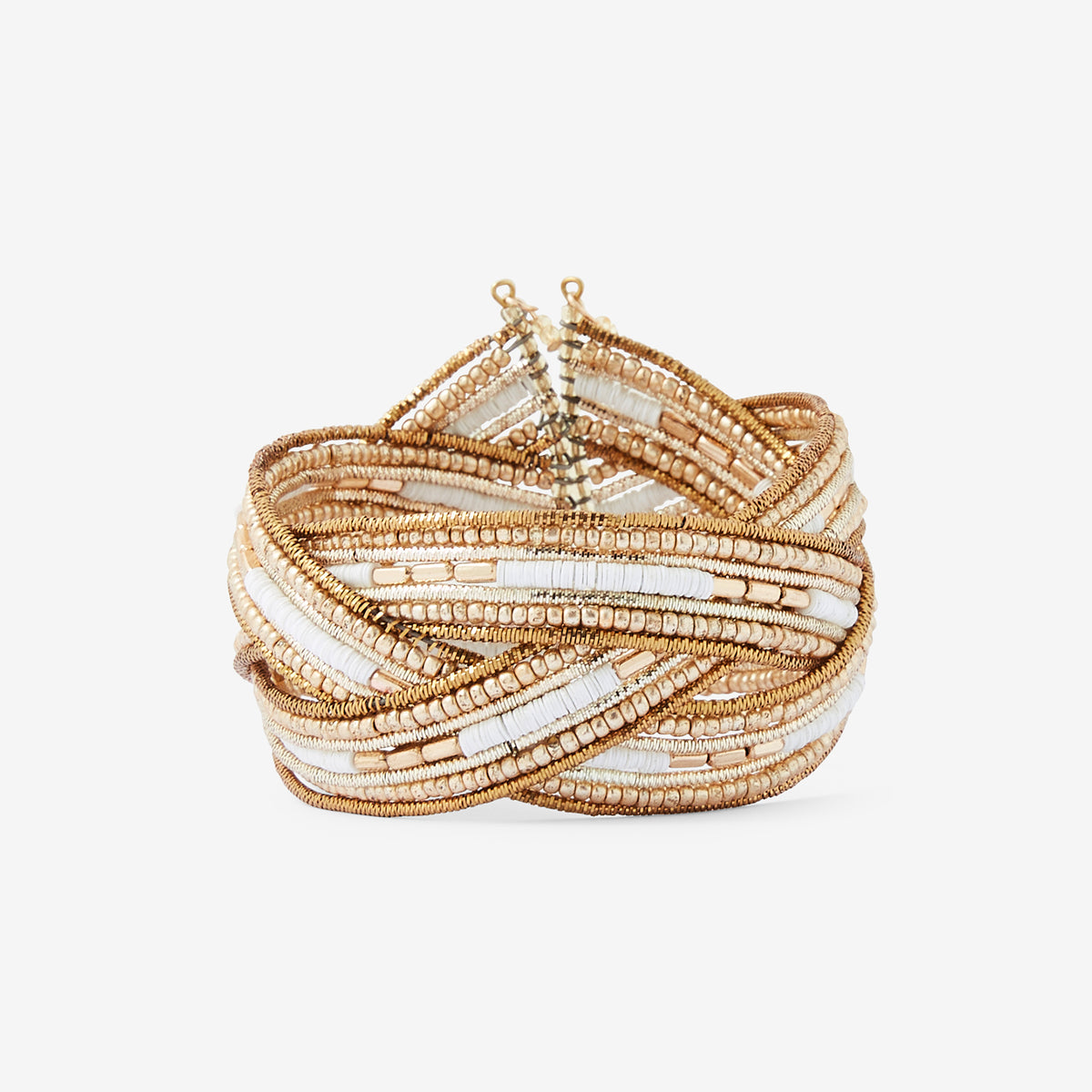 Manchette perles et sequins blancs et dorés